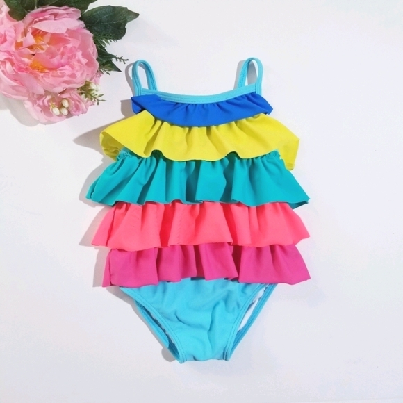 Baby Boden Multicolor Ruffle Swimsuit 6-12m - Picture 2 of 8